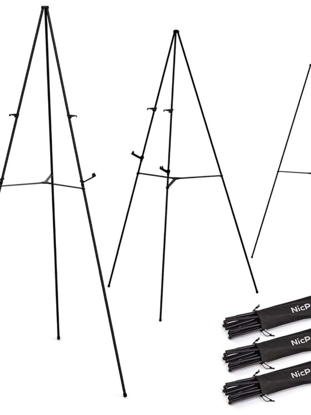 3 Pack 63 Inches Easel Stand for Sign, Black, with Carry Bags